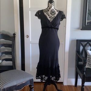 Black dress with lace and velvet trim
